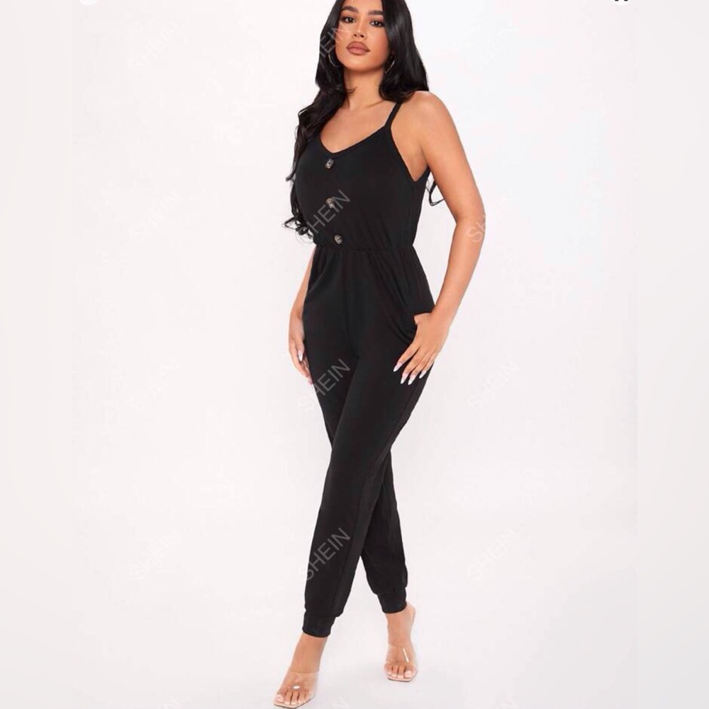 SHEIN Hidden Pocket Button Cami Jumpsuit